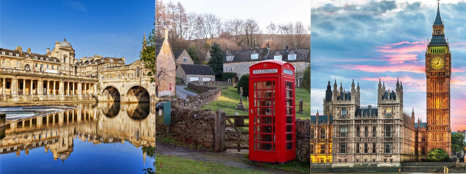 Images of notable England touring spots in a collage.