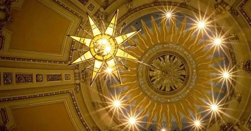 Ceiling of the Cathedral of Saint Paul featuring hanging star-shaped lantern. Photo credit Ethan Kellum Johnson.