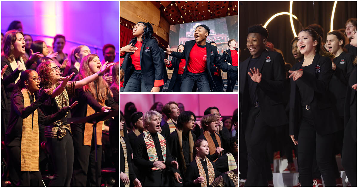 Collage of Singers performing-images of VocalEssence Singers Of This Age (photo credit Kyndell Harkness) and Uniting Voices.