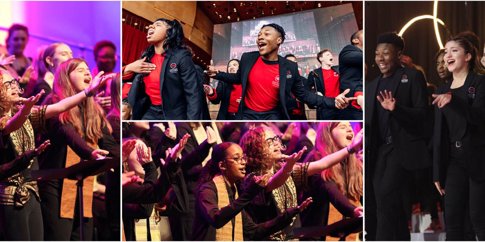 Collage of Singers performing-images of VocalEssence Singers Of This Age (photo credit Kyndell Harkness) and Uniting Voices.